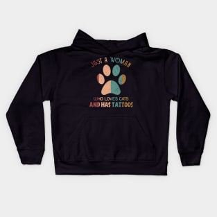 Just A Woman Who Loves Cats And Has Tattoos Kids Hoodie